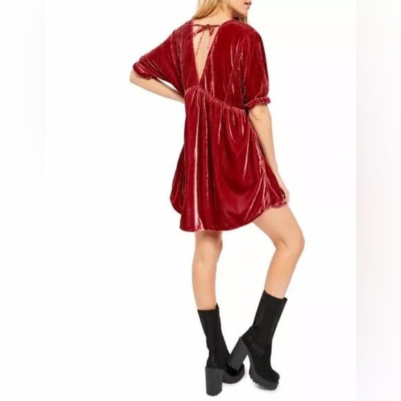 Free People CP Shades Crushed Velvet Boho Slouchy Deep V Mini T Shirt Dress - Picture 10 of 11